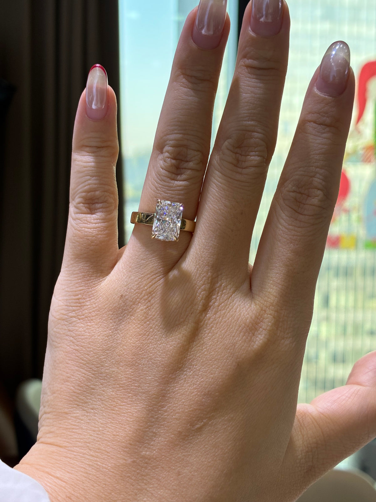 4.08ct+0.238ct Radiant Lab diamond Ring,E/VS1