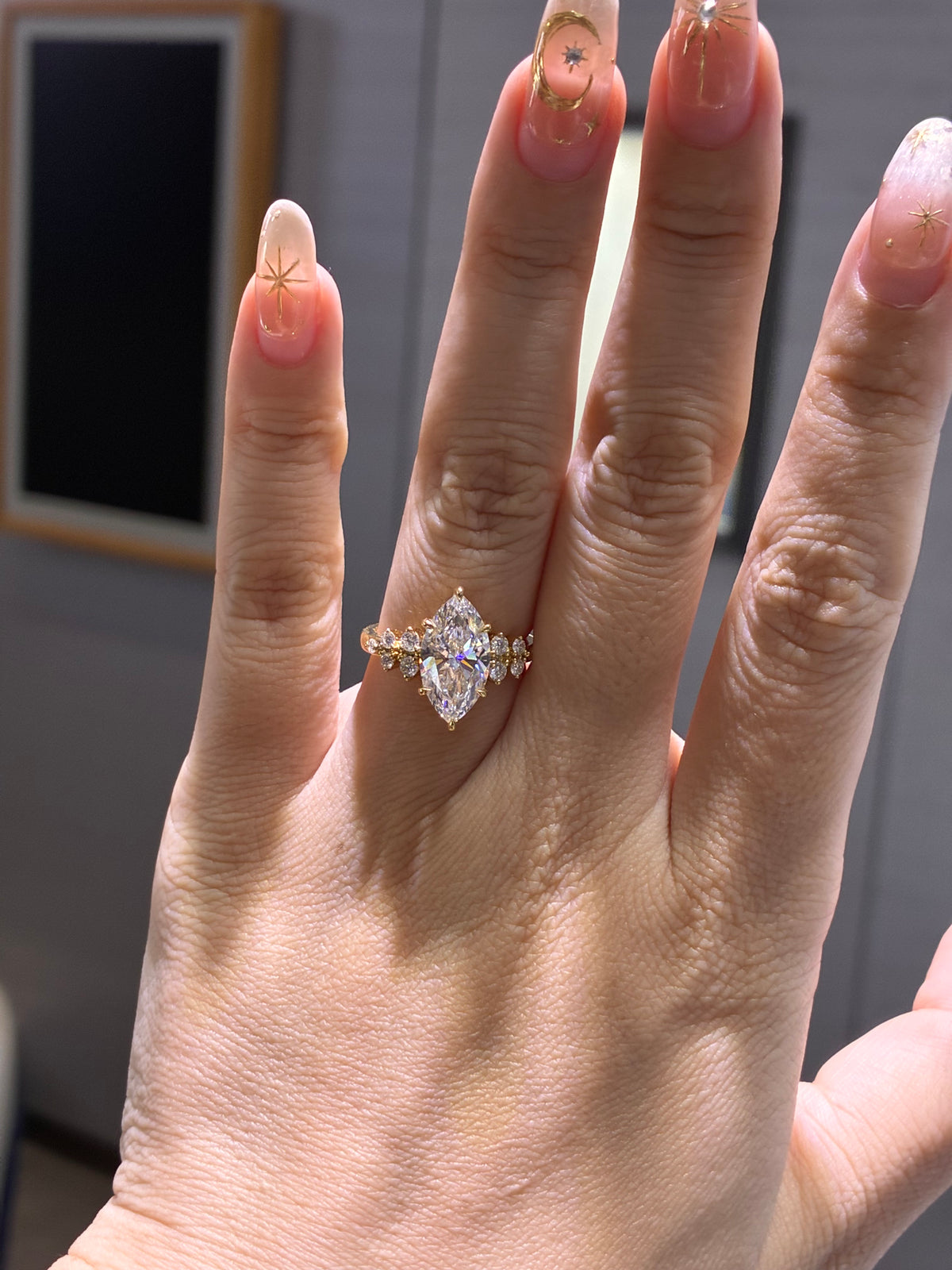 For Honey, Deposits 5ct Marqui Lab Diamond Ring, D/VS1, 14k