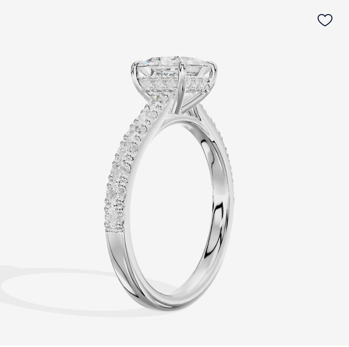Stone setting service for Christie’s 14K white gold ring setting with 0.50 ct. total weight of side stones, designed to fit a 1.47 ct. princess-cut center stone measuring 6.23 × 6.16 × 4.51 mm.