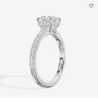 Stone setting service for Christie’s 14K white gold ring setting with 0.50 ct. total weight of side stones, designed to fit a 1.47 ct. princess-cut center stone measuring 6.23 × 6.16 × 4.51 mm.