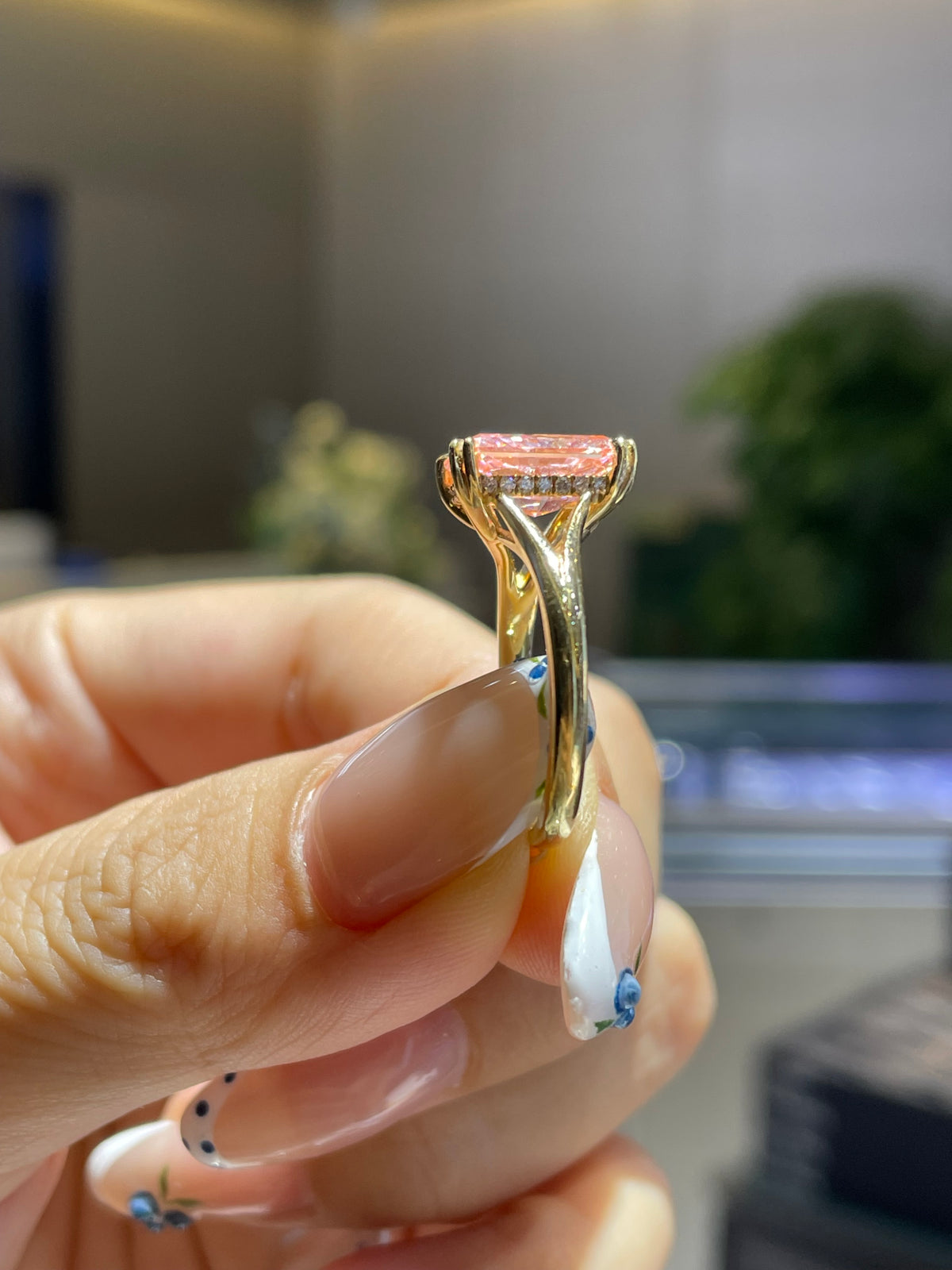 For Bria, 3ct Pink radiant Lab Diamond Ring, 14k white gold