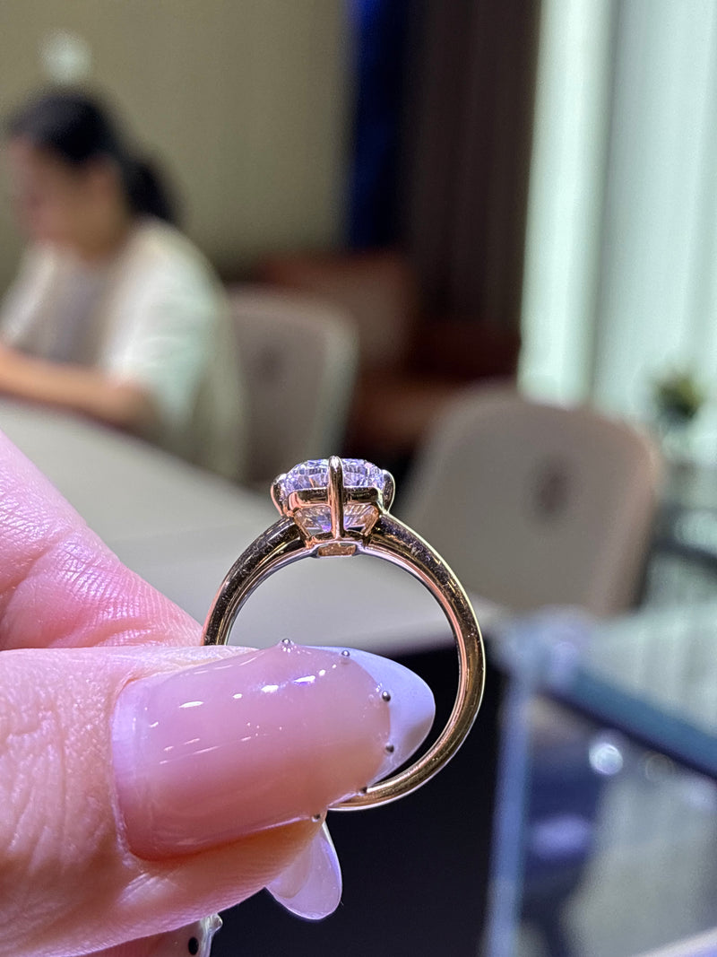For wife and mom, deposit for 3ct Elongated cushion Engagement Ring, E/VVS2, in 14k Yellow gold