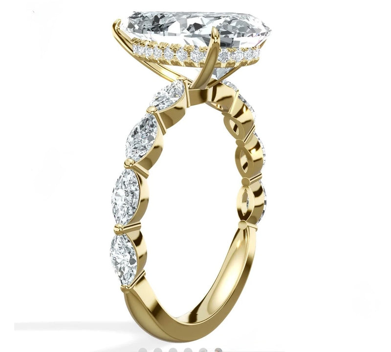Deposit for Leslie 14K solid yellow gold Bridal Set, 3carat Pear Solitaire Hidden halo engagement ring with 1ct marquise sidestone（8pcs）, E/VVS2 ➕1ct Marquise wedding band, 8pcs