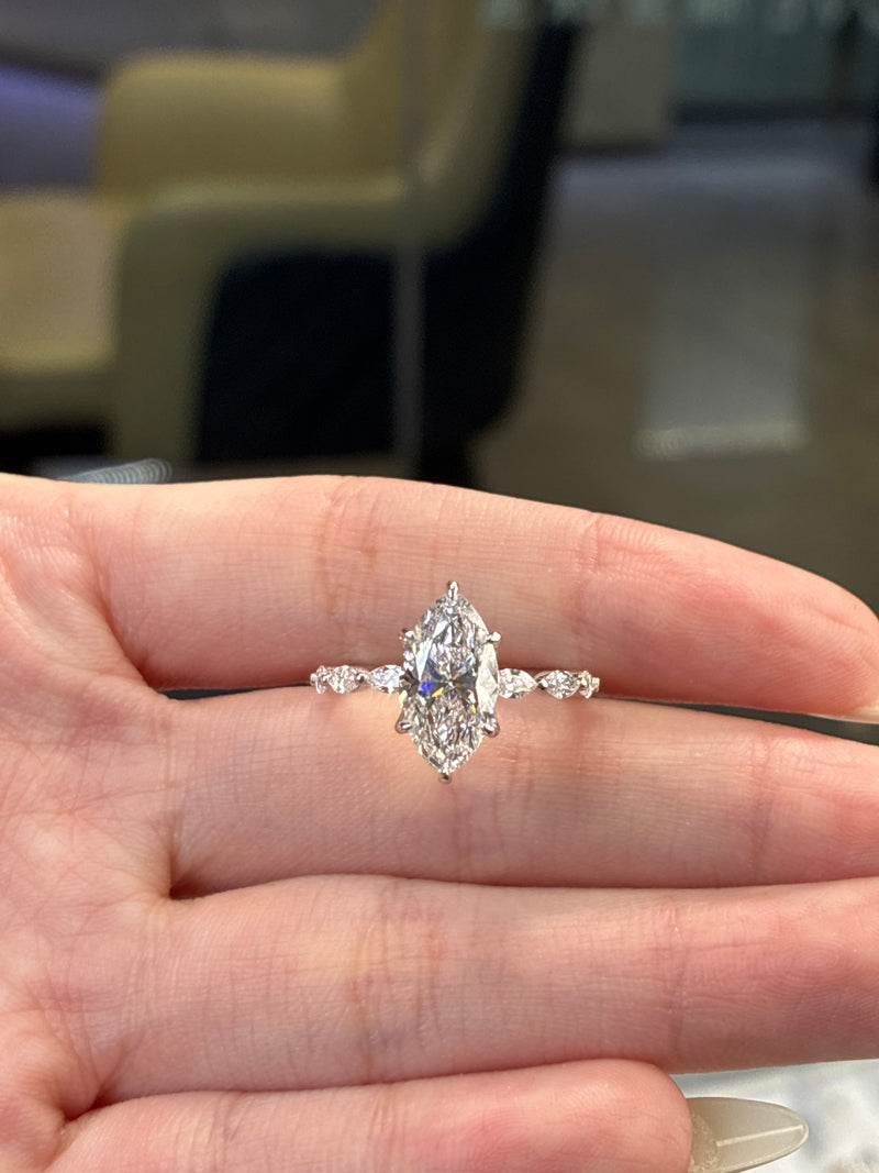 For Beauty Peps LLC 14k solid white gold 2.51ct marquise with 0.441ct marquise bubble band&hidden halo(ready to ship)