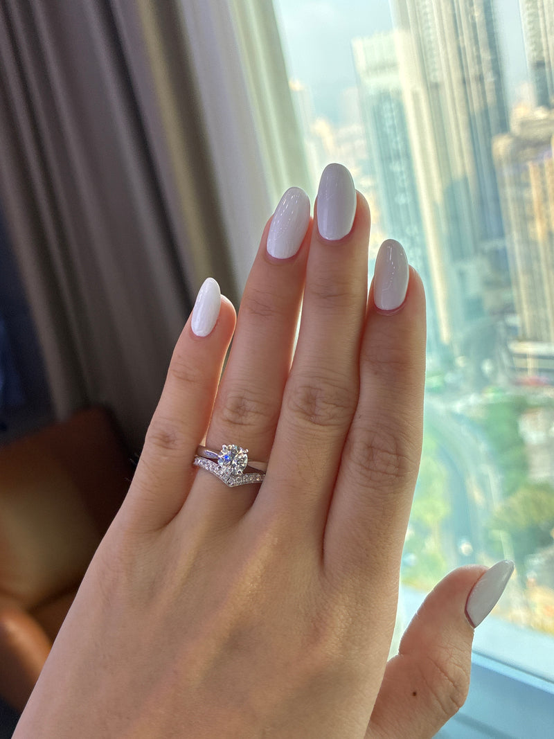 50% Deposit for Ntee 14K solid white gold 1ct solitaire round ring with V shaped band