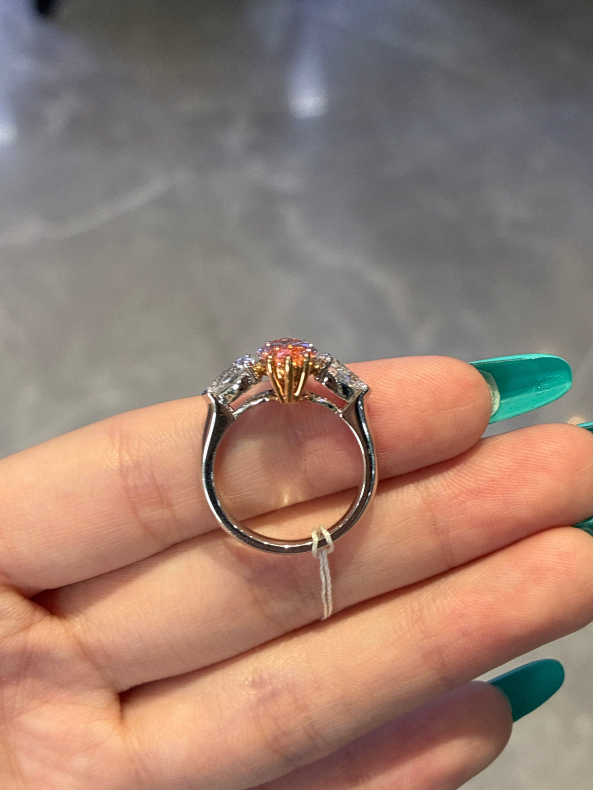 For FarraH 18K white solid gold 3 stones ring, 2.53ct pink marquise center stone,FVP VVS2, with 1.009ct pear side stone