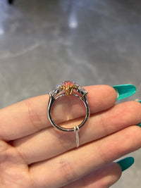 For FarraH 18K white solid gold 3 stones ring, 2.53ct pink marquise center stone,FVP VVS2, with 1.009ct pear side stone