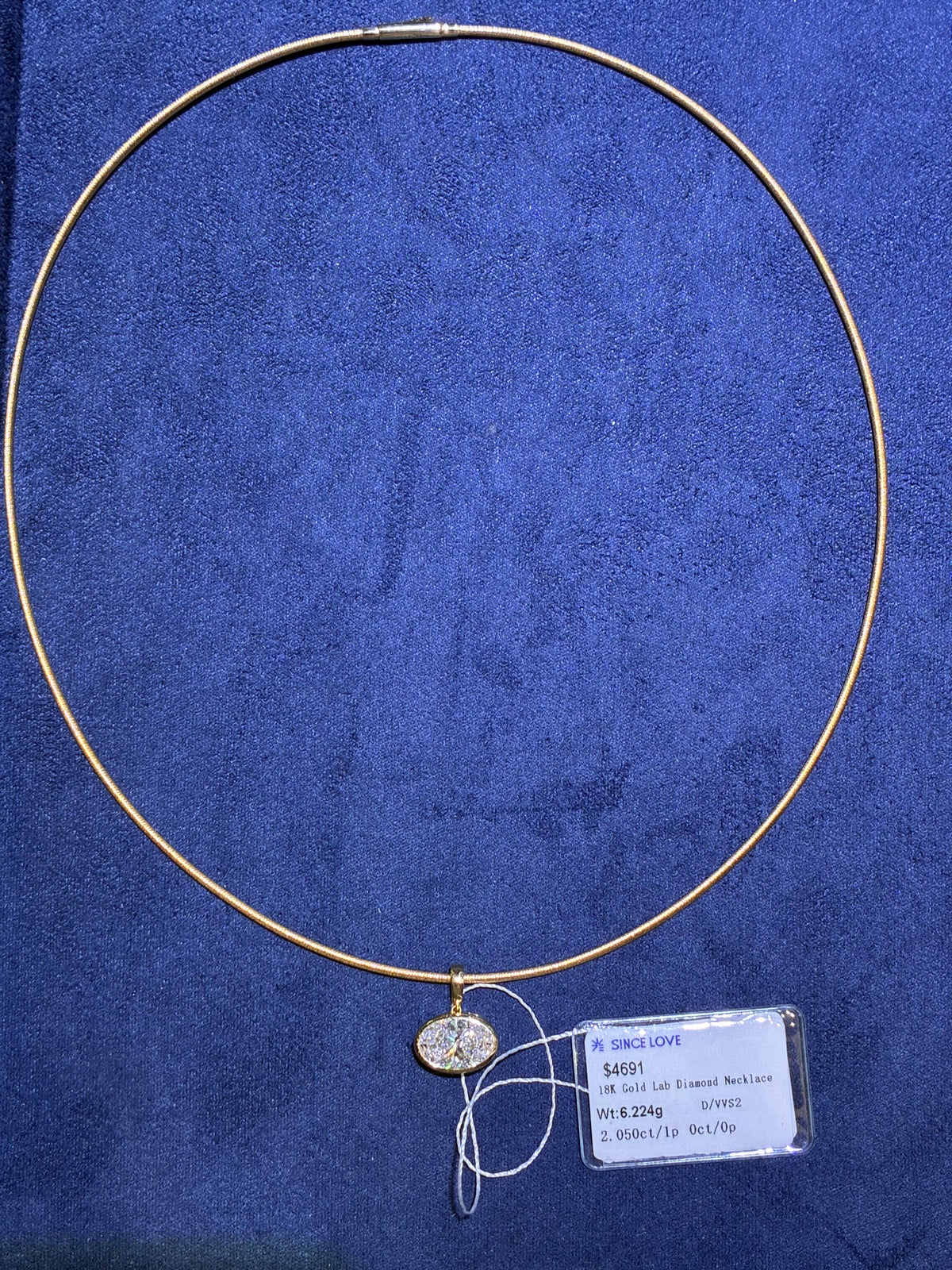 For Diana, 18K Yelloe Gold Omega Chaij with 2ct Bezel Oval Pendant, D/VVS2, 1.3mm thickness