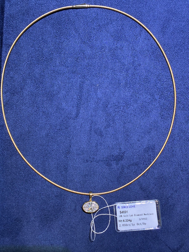 For Diana, 18K Yelloe Gold Omega Chaij with 2ct Bezel Oval Pendant, D/VVS2, 1.3mm thickness