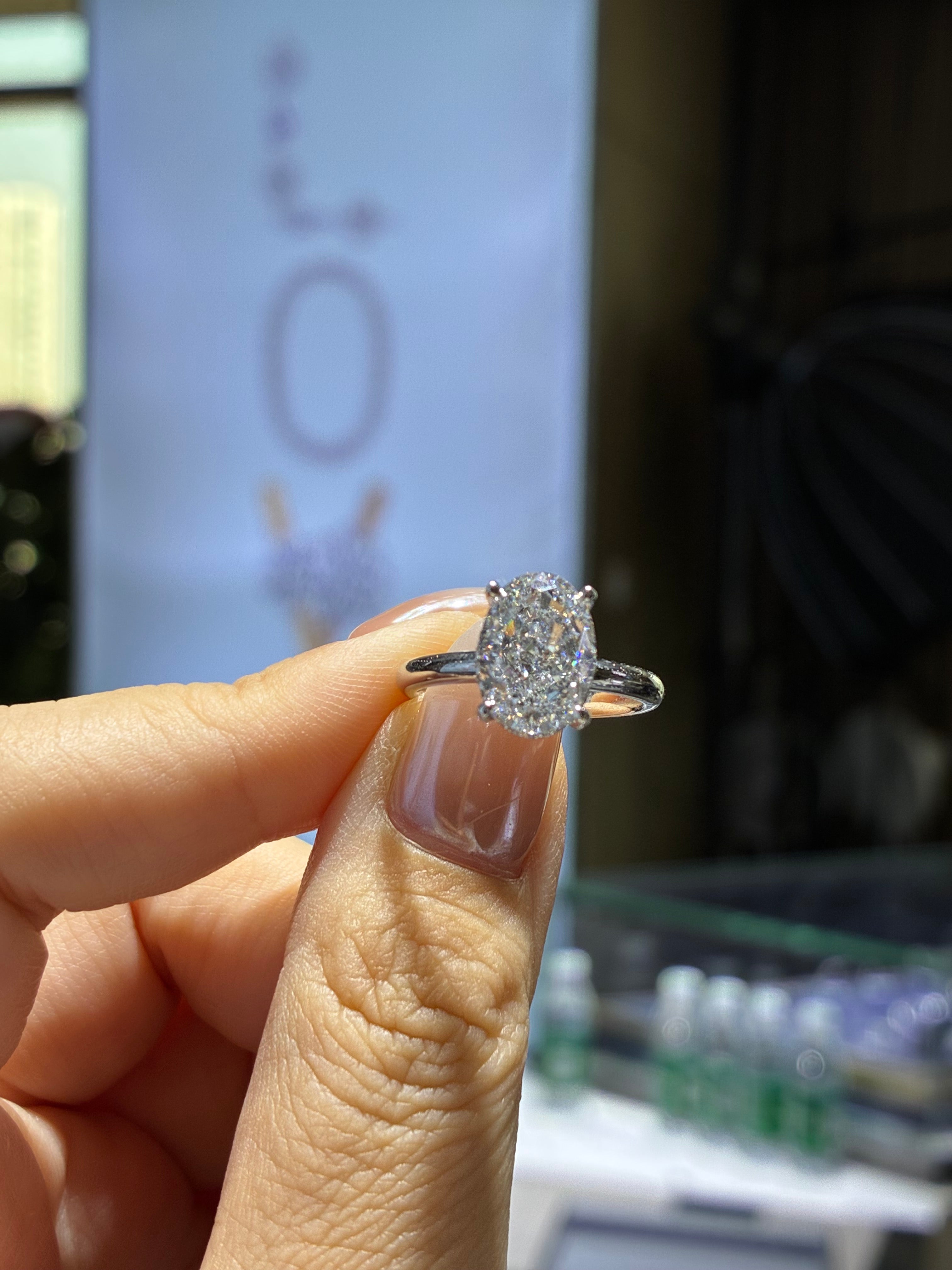 For Susanna, 3.87ct+0.168ct Oval Solitaire Hidden halo Lab Diamond Ring, D/VVS2