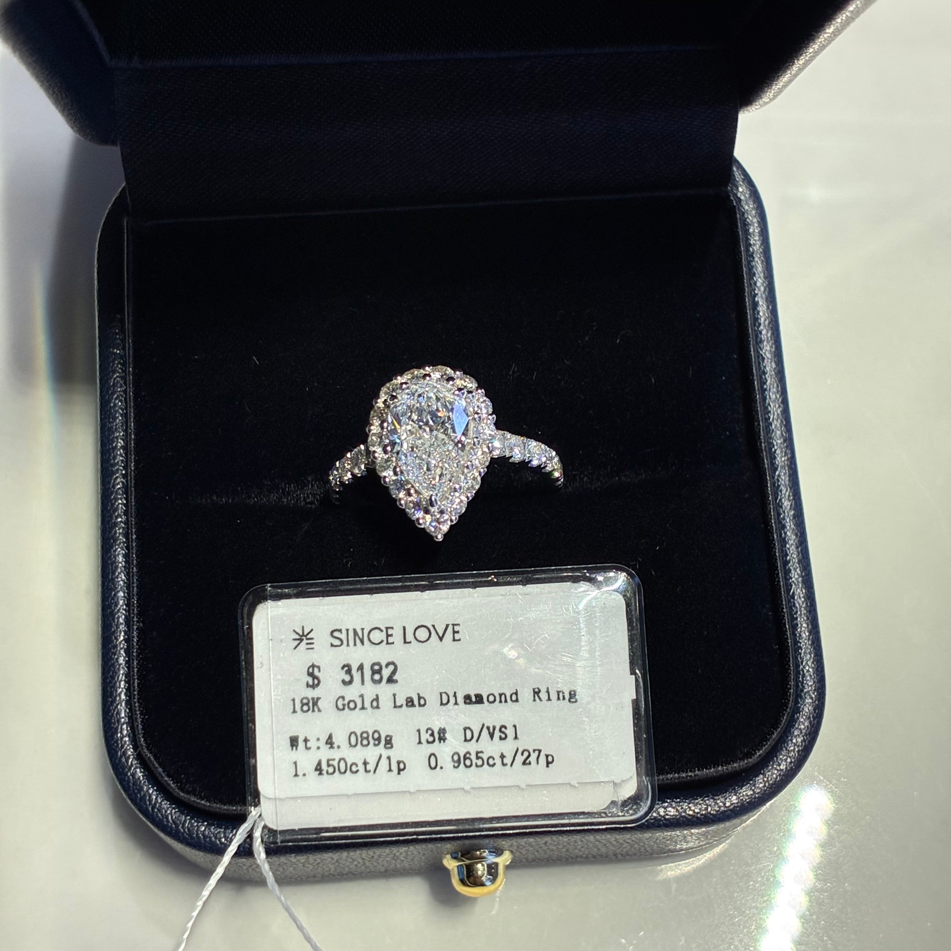 1.450ct+ 0965ct Pear Halo Pave Ring/D,VS1
