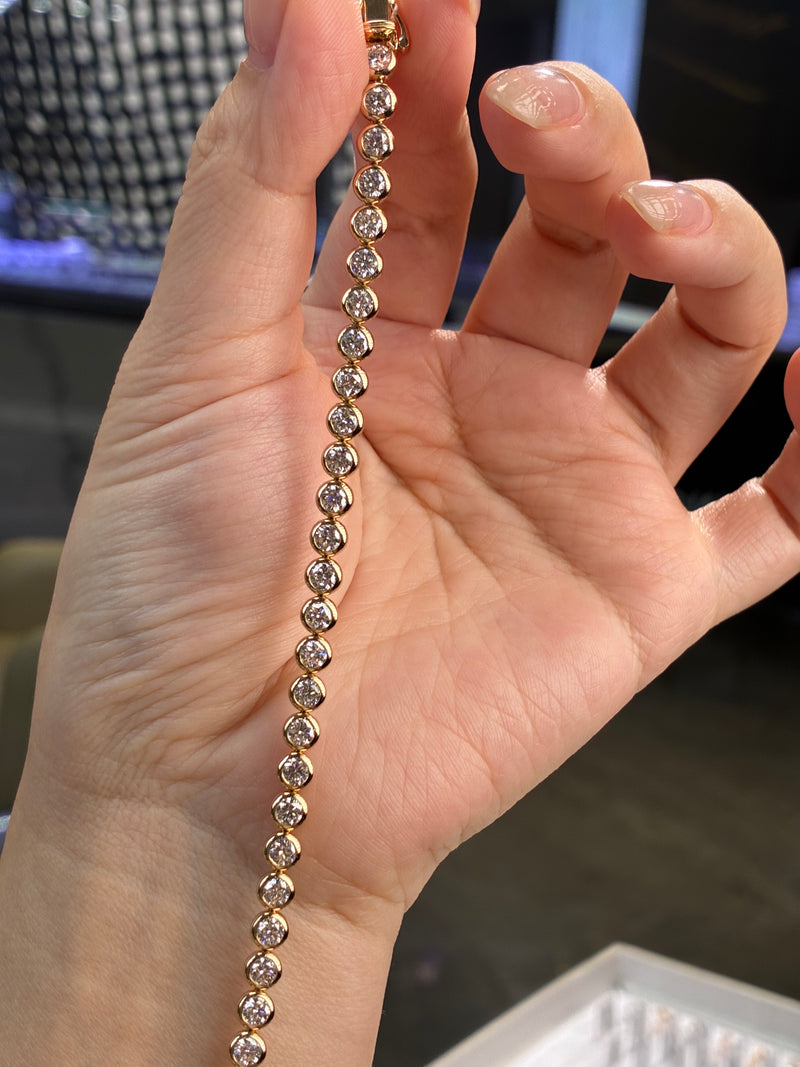 For Tha, Deposit for Bezel Tennis bracelet, 5.5 total carat weight, each diamond 0.15ct, DE/VS-VVS, 14k solid yellow gold, 7in length