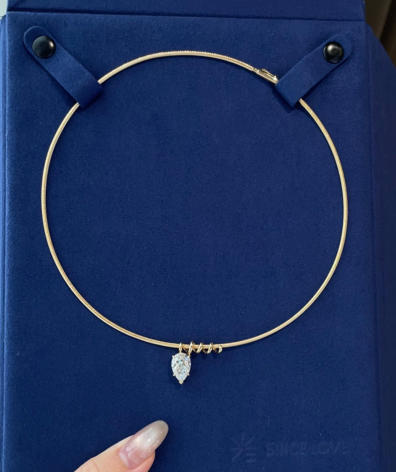 Remaining balance for Merra 18K Solid Yellow Gold 1.7mm Omega Chain, 16 inches 3 Carat Pear E VVS2