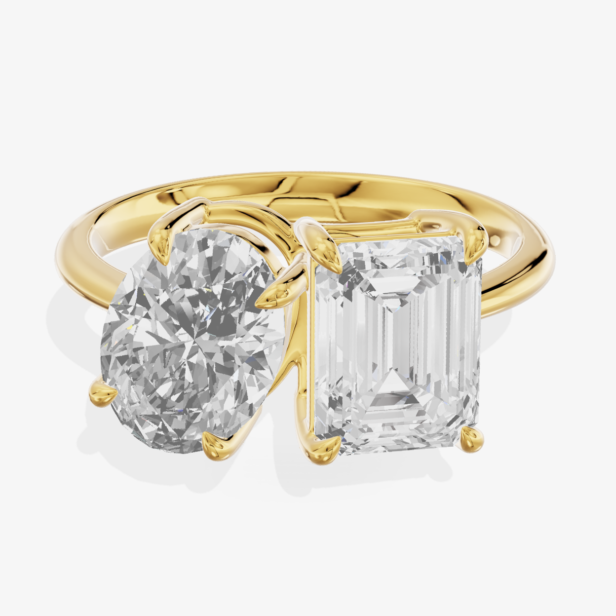 18K Yellow Gold Two-Stone Lab-Grown Diamond Ring: 2.09ct Emerald Cut (E VVS2) & 2.10ct Oval Cut (D VVS2)