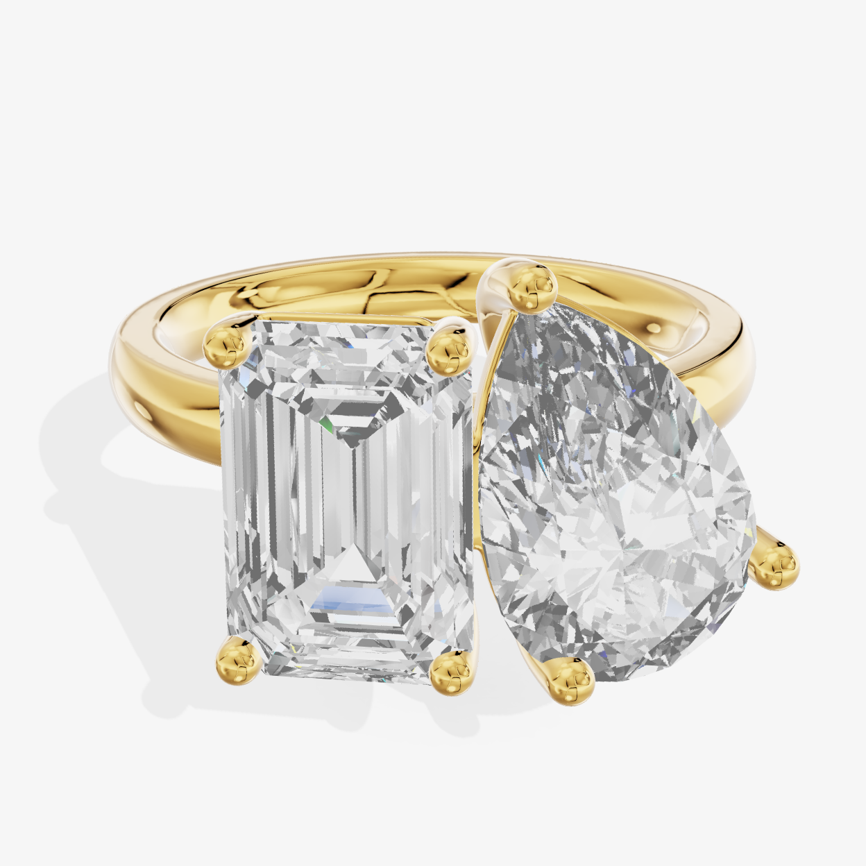 3.07 and 3.01 carats Emerald and pear Lab-Grown Diamond Toi et Moi Ring —  18K yellow gold