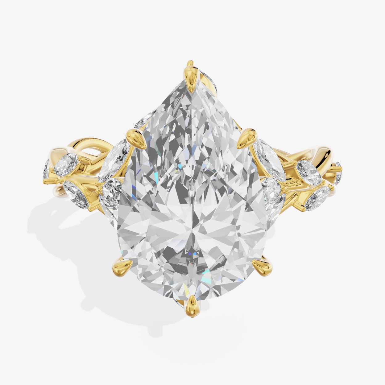 14K Yellow Gold Ring with 3.01 Carat Pear Cut Lab-Grown Diamond