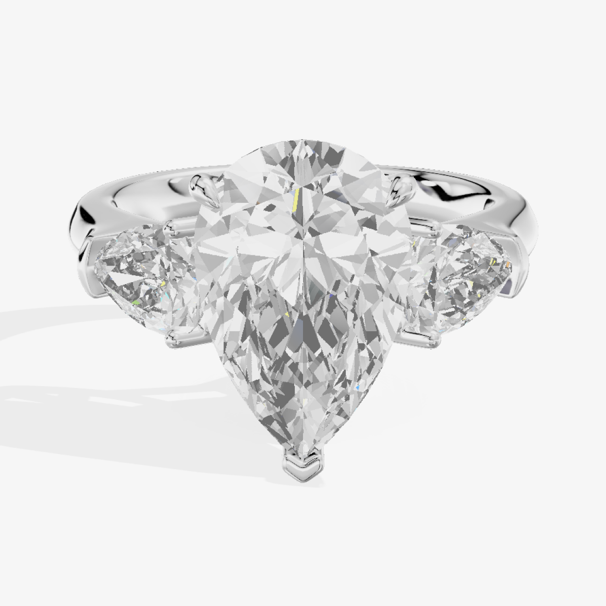 Pt950 Pear Cut Lab-Grown Diamond Ring with Pear Side Stones