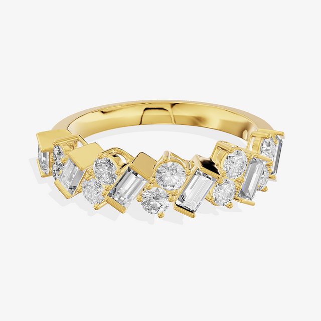 18K Yellow Gold 1.15 Carat Baguette and Round Lab-Grown Diamond Band Ring