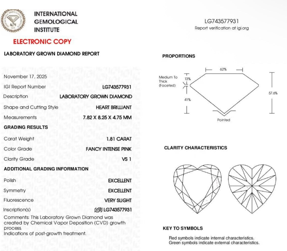 Deposit for Vi 14k white gold 1.81 carat Fancy Intense Pink VS1 2EX Very Slight fluorescence Pinky Ring