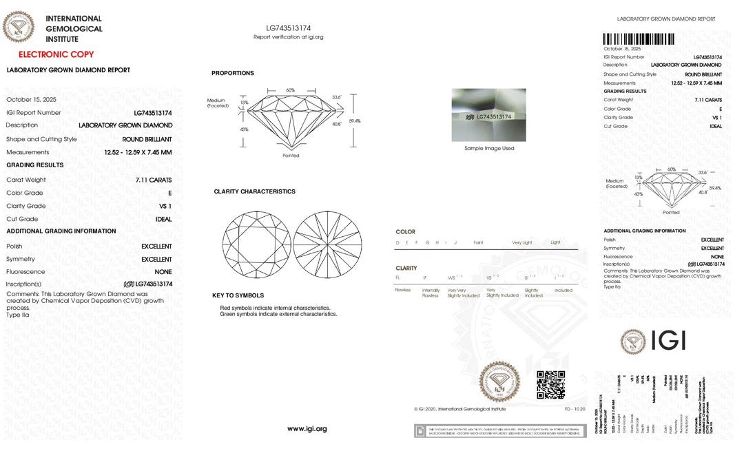 For nick 7.11ct round cut losse diamond E/vs1