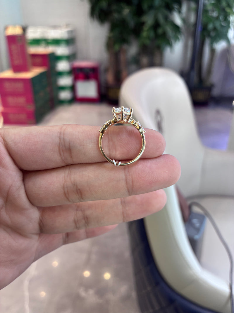 For Trinatrilll 14k yellow gold ring with 3ct diamond And 0.242ct side stone