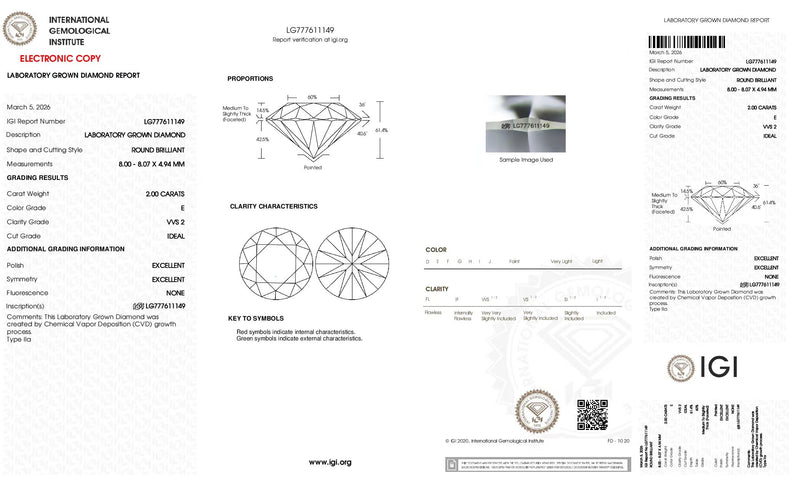 For Aiitrann 2ct Ideal round brilliant loose diamond