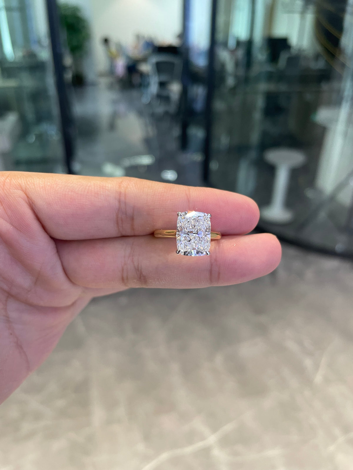 Deposit For Tima 14k yellow gold 3mm ring with 3ct elongated cushion diamond