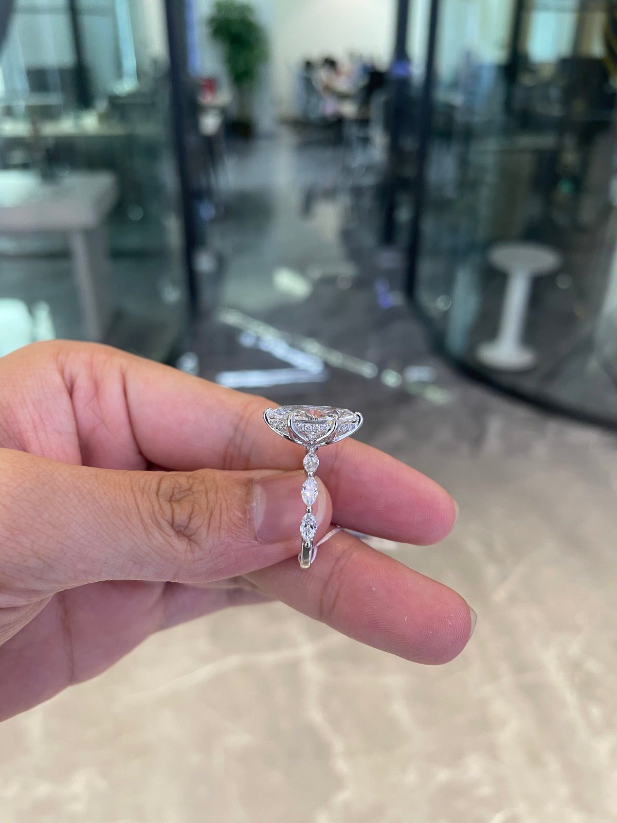 Deposit For Addy 14k white gold ring with 3ct marquise diamond And 0.9ct side stones