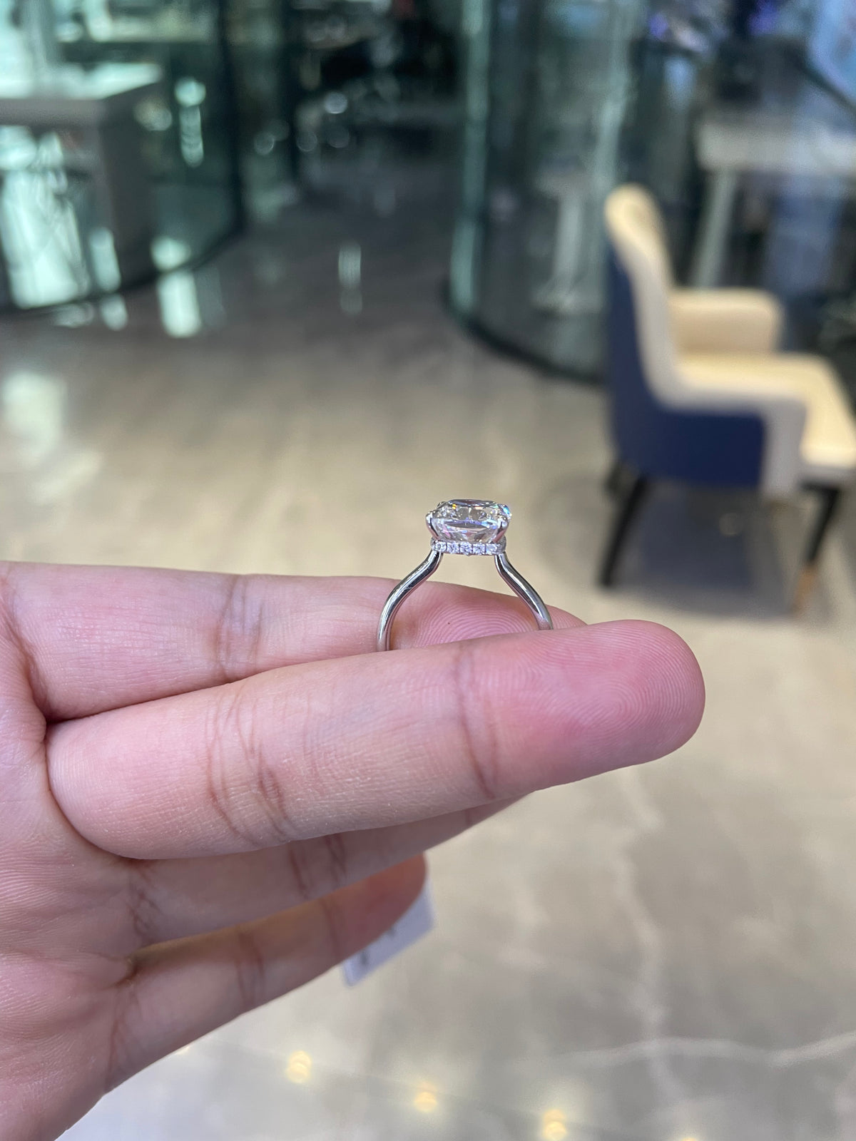 Deposit For SaraAG1029 18k Rose gold ring with 5ct elongated cushion diamond And 0.18ct side stones