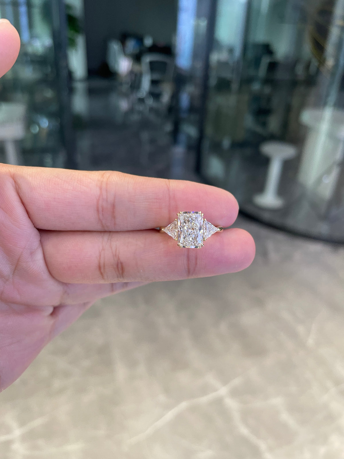 For kimberlyhighfill4 14k yellow gold ring with 3ct E VS1 diamond ring And 0.695ct side stones