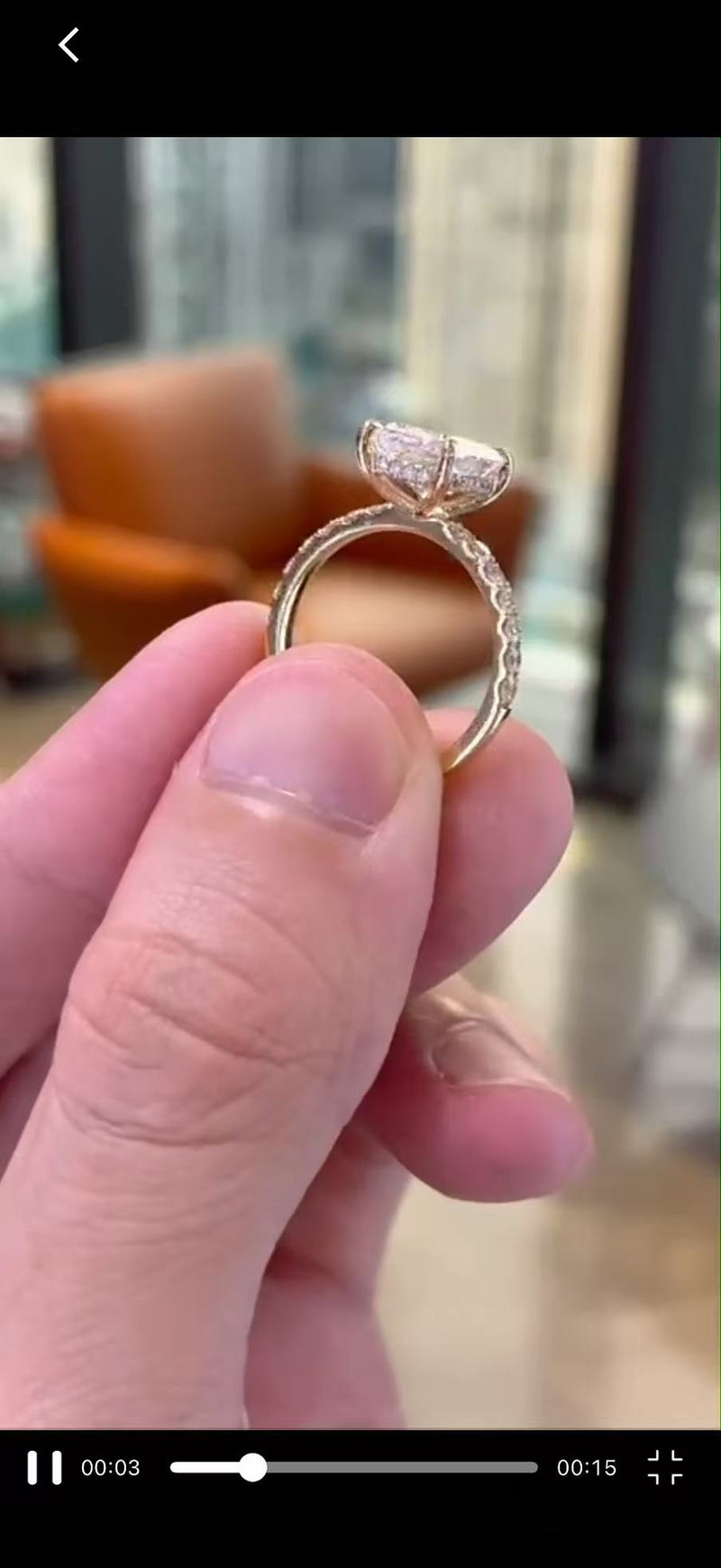 Bill#1 For Carmelita Rivera Radiant
Cut High Setting Pavé Band
Wedding Ring //14K Solid yellow gold//3.000ct Radiant cut center stone //E/VVS1//36 side stones for total 0.509ct//US Size: 6.5