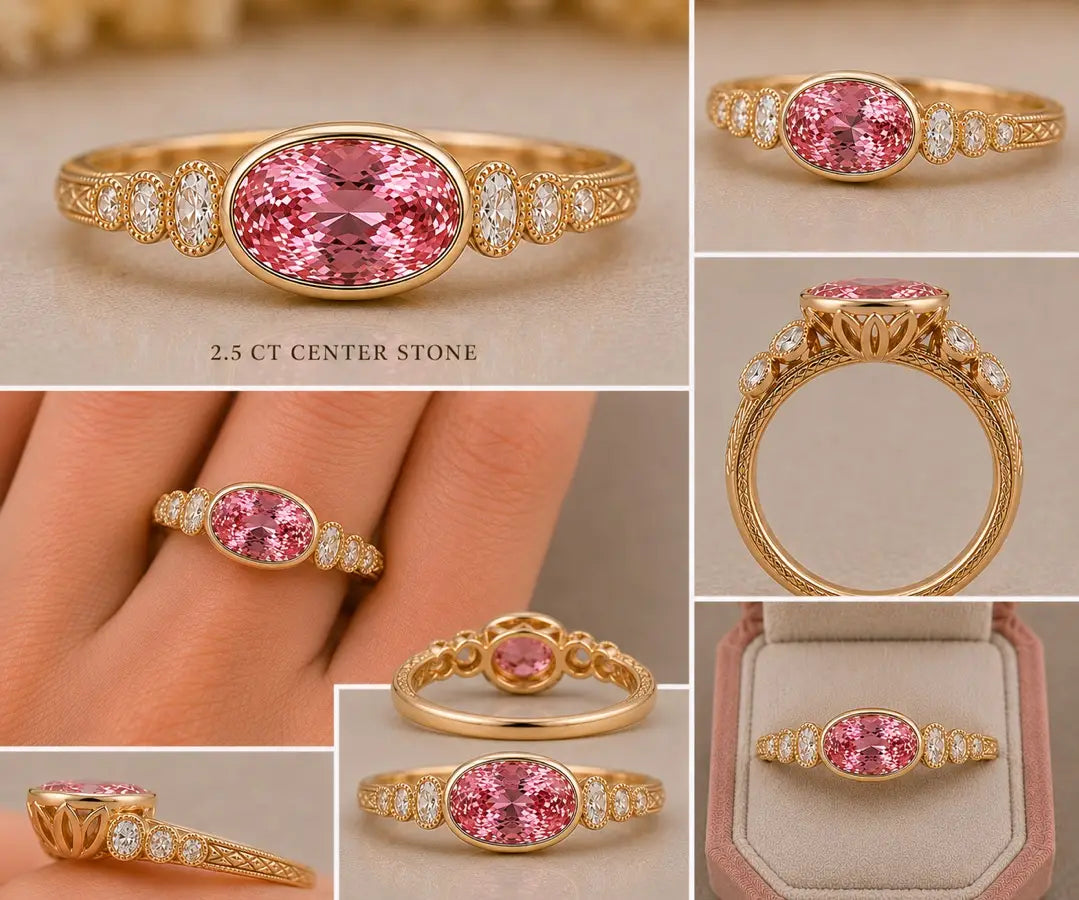 Deposit for jb_emptynester 14k yellow gold, 3ct oval pink main stone