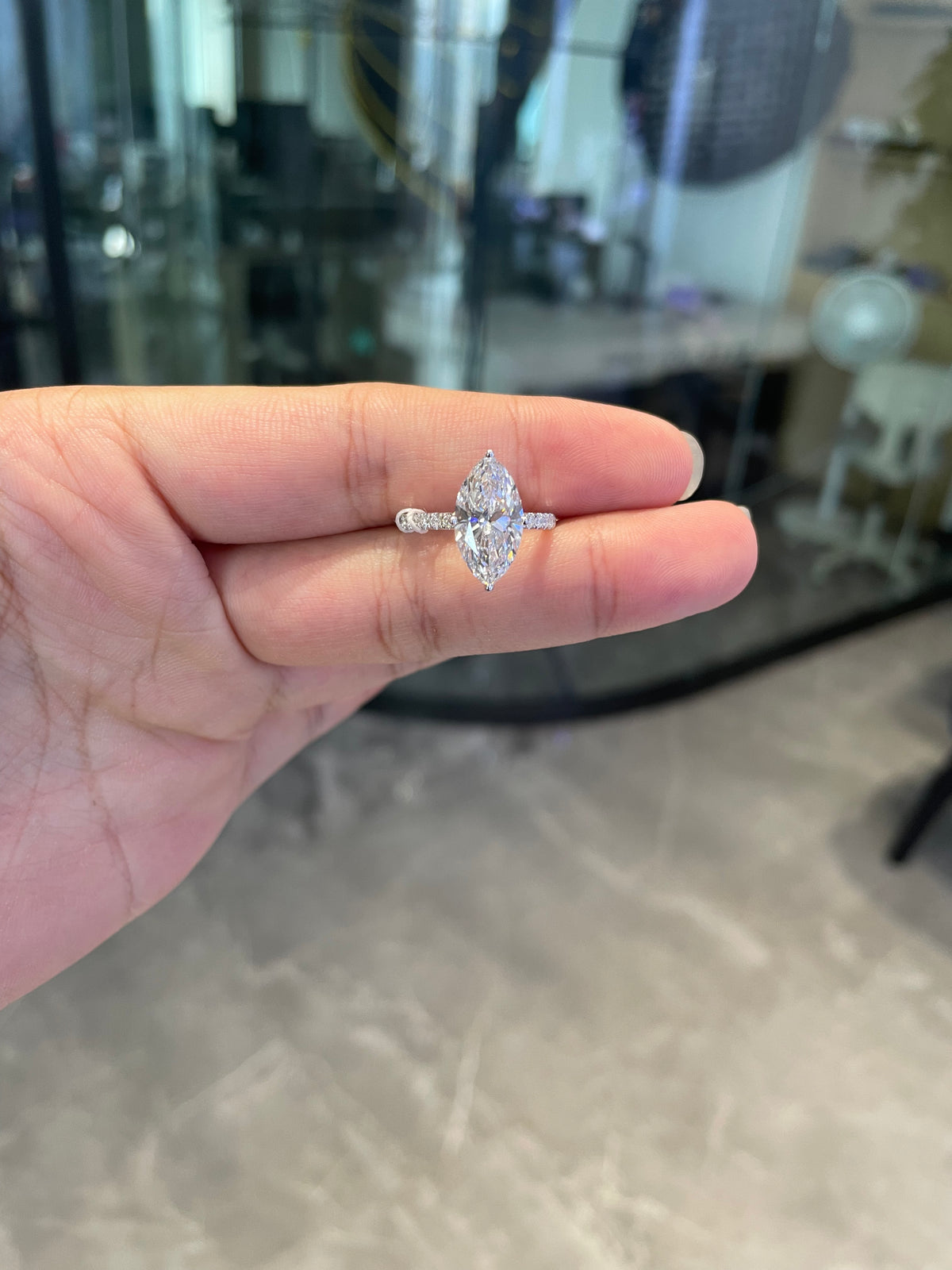 Deposit For Lexi 14k white gold ring with 3ct marquise diamond And 0.2ct side stones