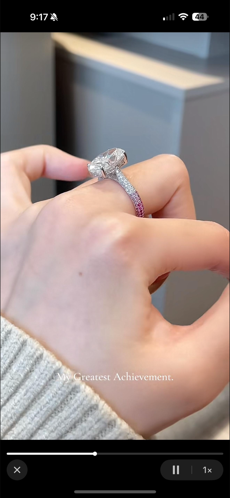 Deposit for Mike Sheri’s 3ct Radiant engagement ring, E/VVS2 in 14k solid gold with gradient blue band