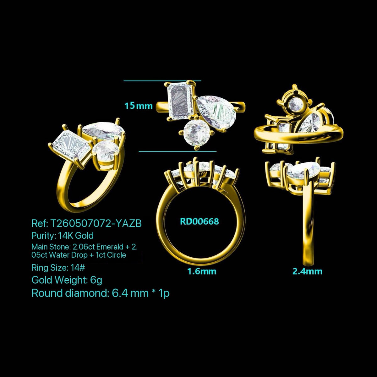 For Erika, Remaining Balance for custom Lab Diamond Ring, 14k yellow gold