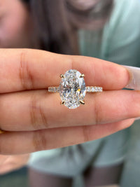 Deposit for Premiermerchants 14k yellow gold+14k white gold basket, 3.96ct oval cut diamond setting only + 14k yellow gold, paved band, around 1.9g gold weight, size 4.5