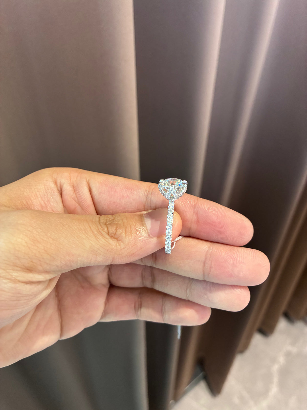 Deposit For Lauren 1️⃣14k white gold ring with 3ct D vvs2 diamond And 1ct side stones2️⃣Each 1.5ct total 3ct round diamond earrings 14k white gold six prongs