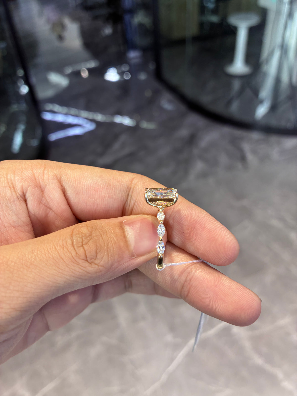 For Miguel Vazquez 14k yellow gold ring with 1ct D vvs2 marquise diamond