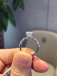 For Gabriela, Ready to Ship bridal set: 1️⃣3.09 carats radiant E/VVS2 Engagement Ring in 14k white gold with 0.464 carats sidestones 2️⃣ half eternity matching marquise band, total 0.593ct in 14k white gold
