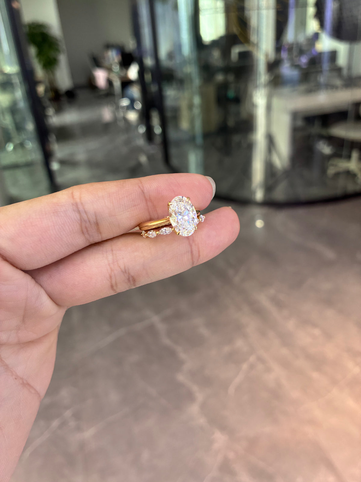 Deposit For Aileen 14k rose gold ring with 3ct oval diamond And 14k rose gold band