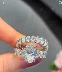 Deposit For KikiBlu005 14k white gold ring with 3ct oval main diamond,Setting:oval diamonds.And 14k white gold oval diamonds band