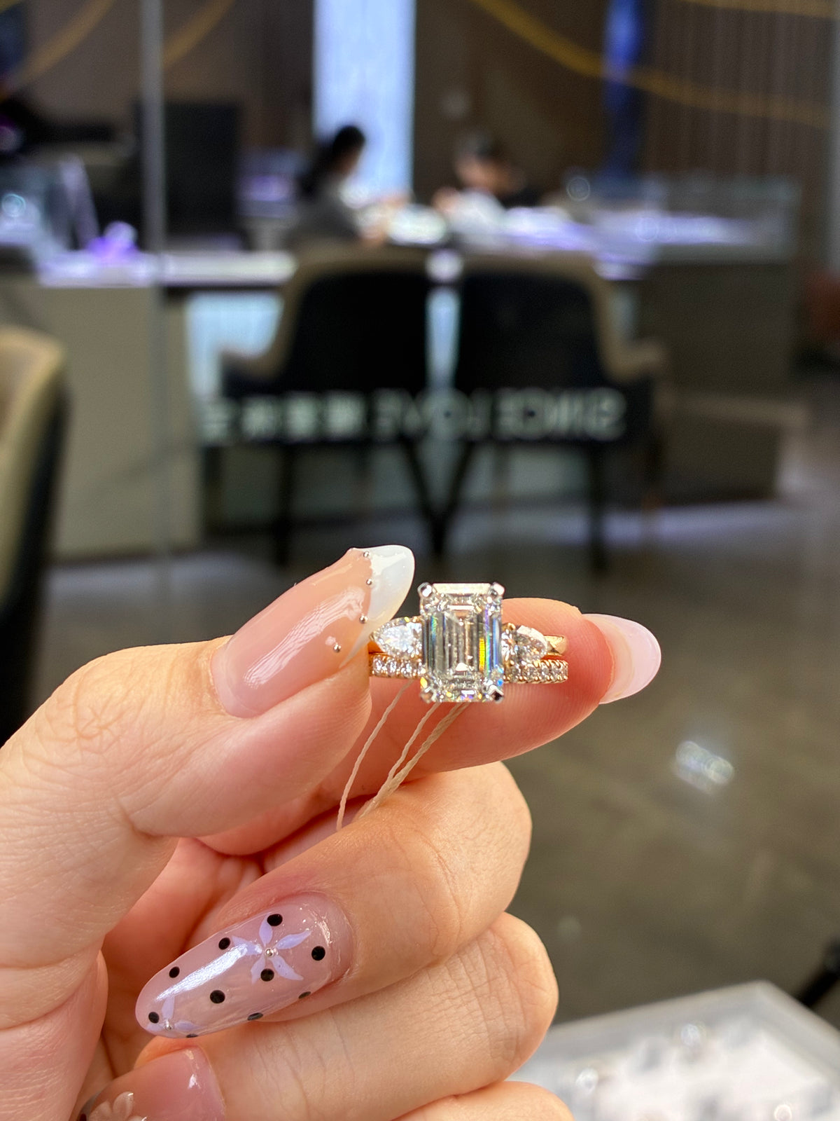 For Baylea, deposit for Bridal set, 3ct Emerald solitaire with hidden halo , E/VVS2+ 0.68ct Open wedding band in 14K rose gold
