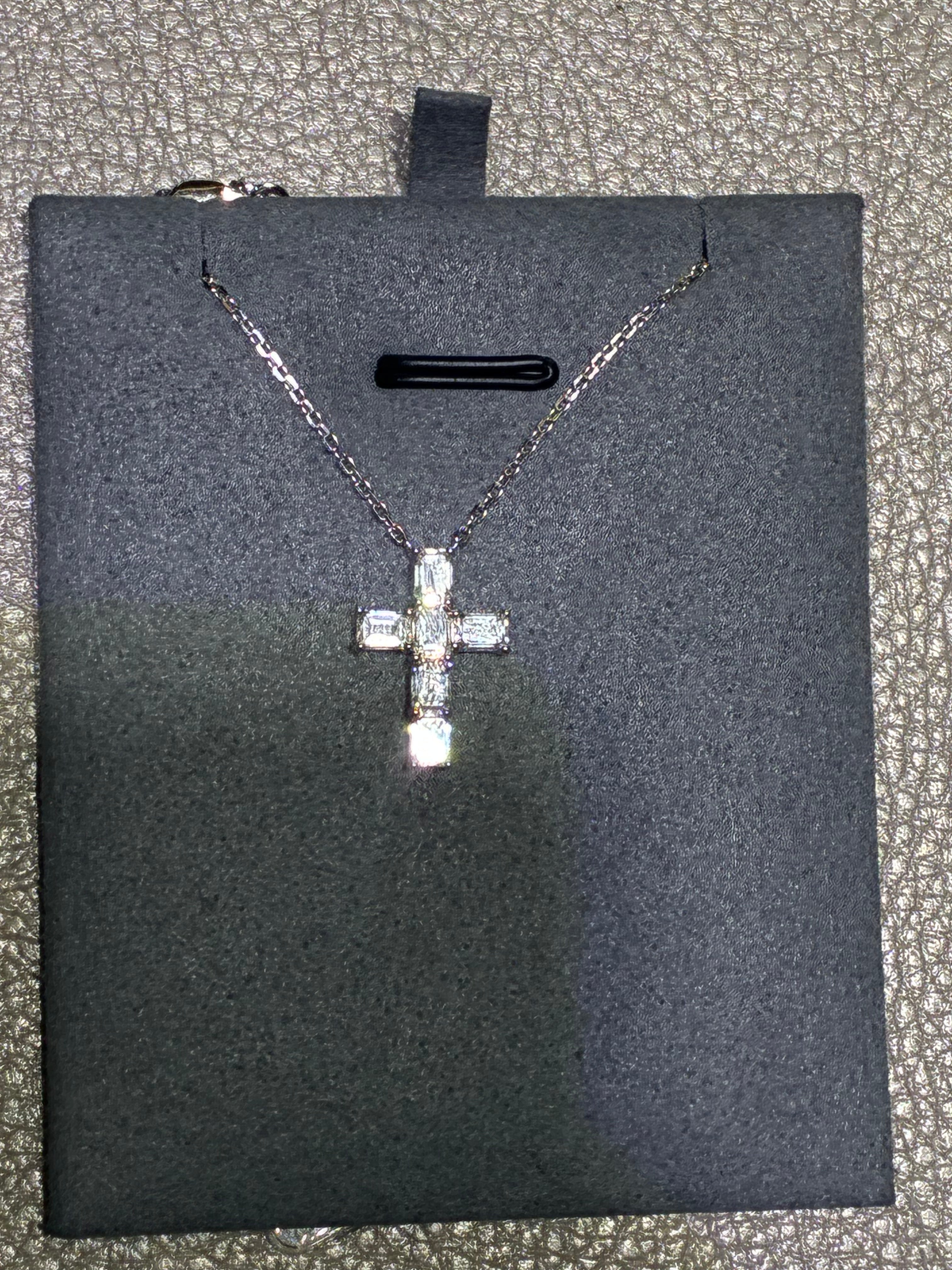 Deposit for Aunt Rachael emerald cross necklace, 18k white gold, D-E/ VS-VVS, 1.376ct