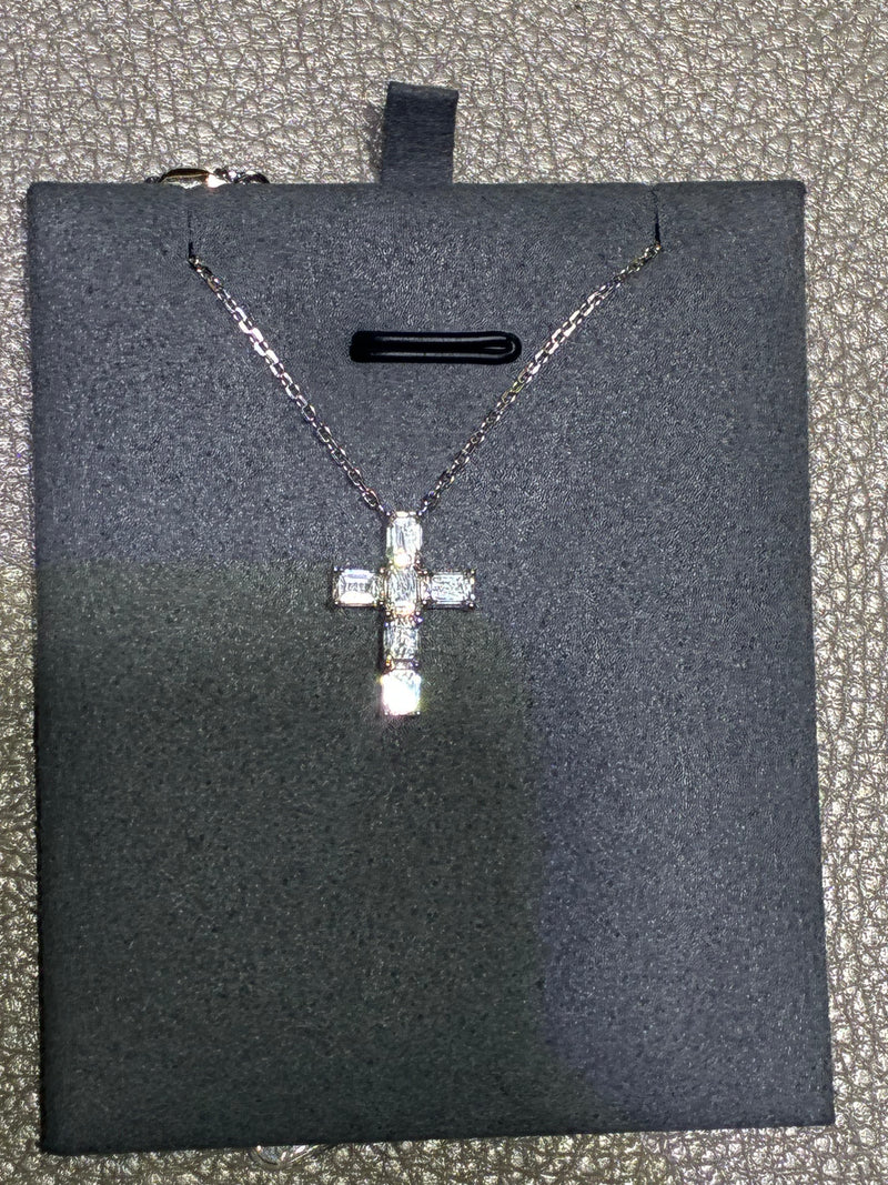 Deposit for Aunt Rachael emerald cross necklace, 18k white gold, D-E/ VS-VVS, 1.376ct