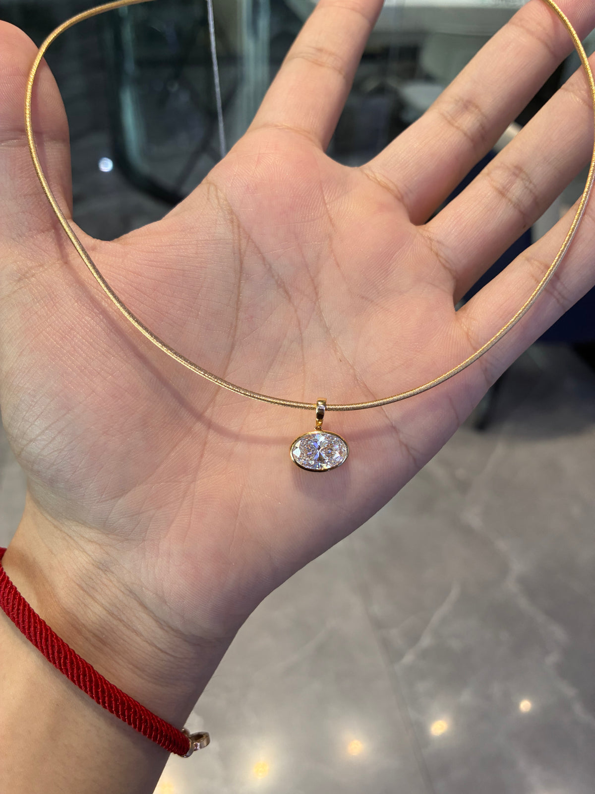 Deposit For Sherry 18k yellow gold omega necklace with 3ct Oval diamond
