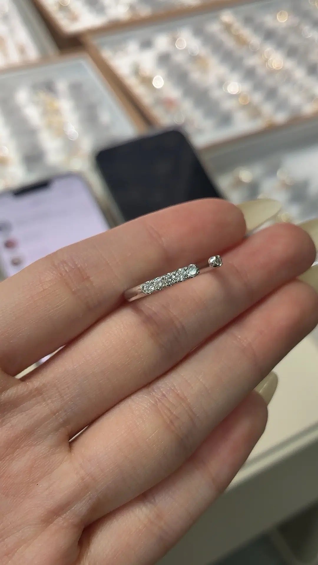 Deposit for Liz S, 14k solid white gold open band 0.349ct, 5pcs stones each side(alternative: dia&alexandrite)