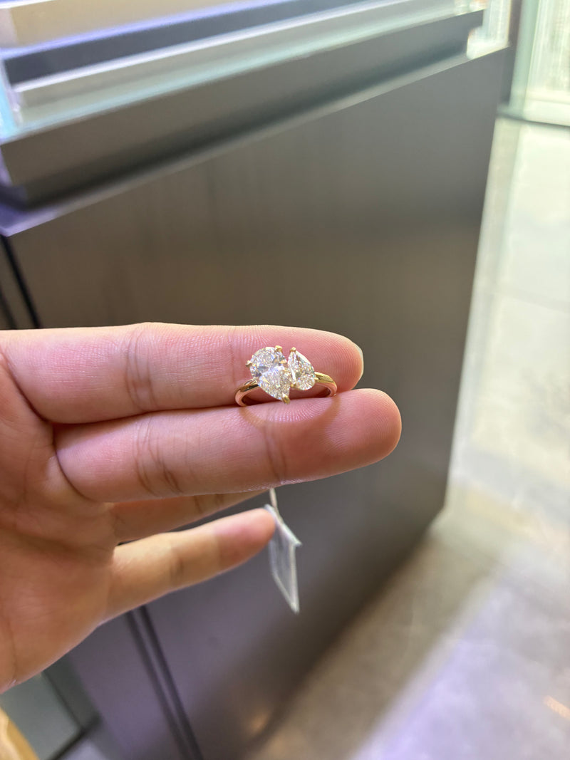 For Emma 14k yellow gold ring with 1.530ct D VVS2 main diamond and 0.608ct small diamond