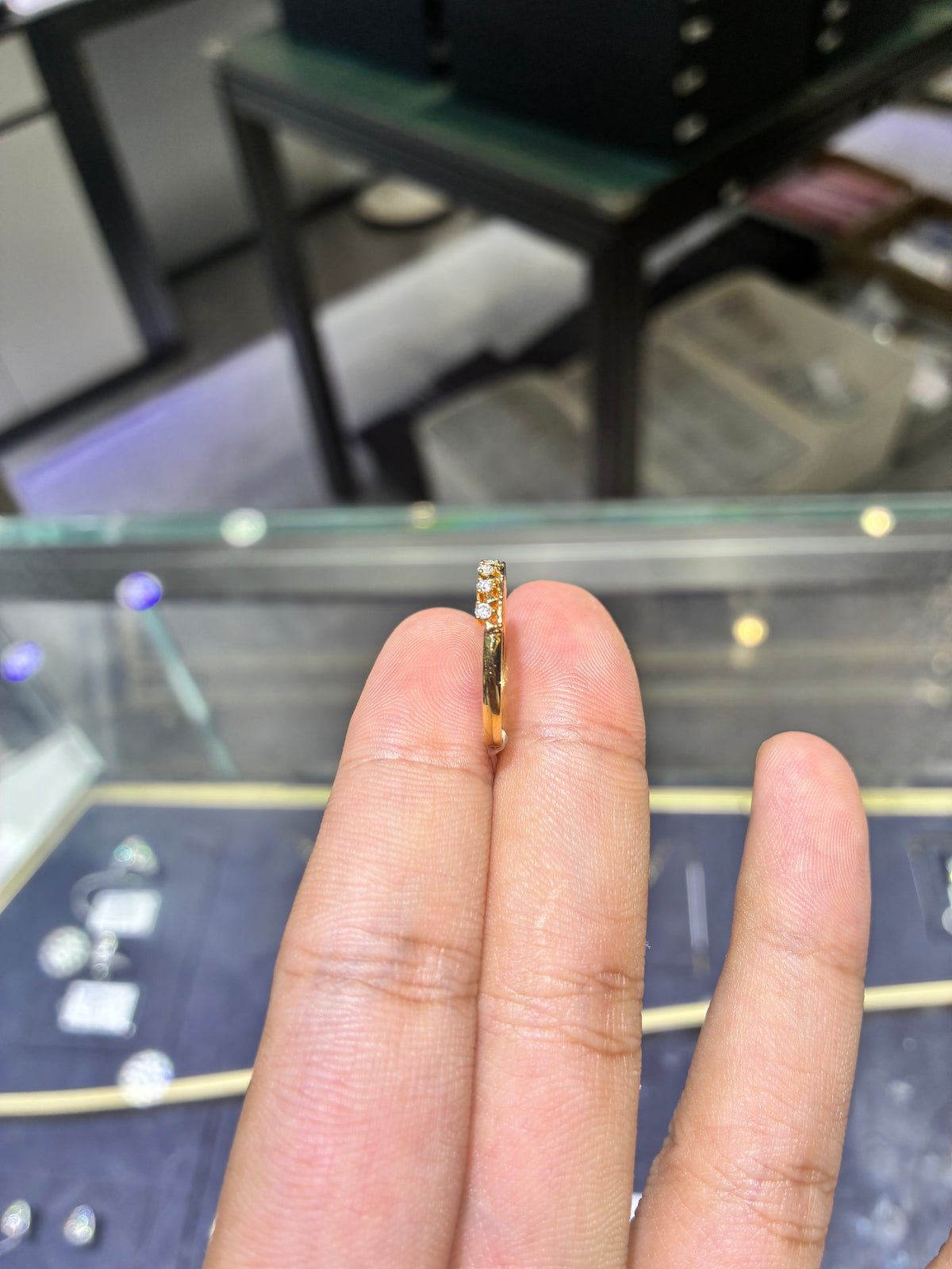 For Valarie 18k yellow gold band with 0.116ct diamonds