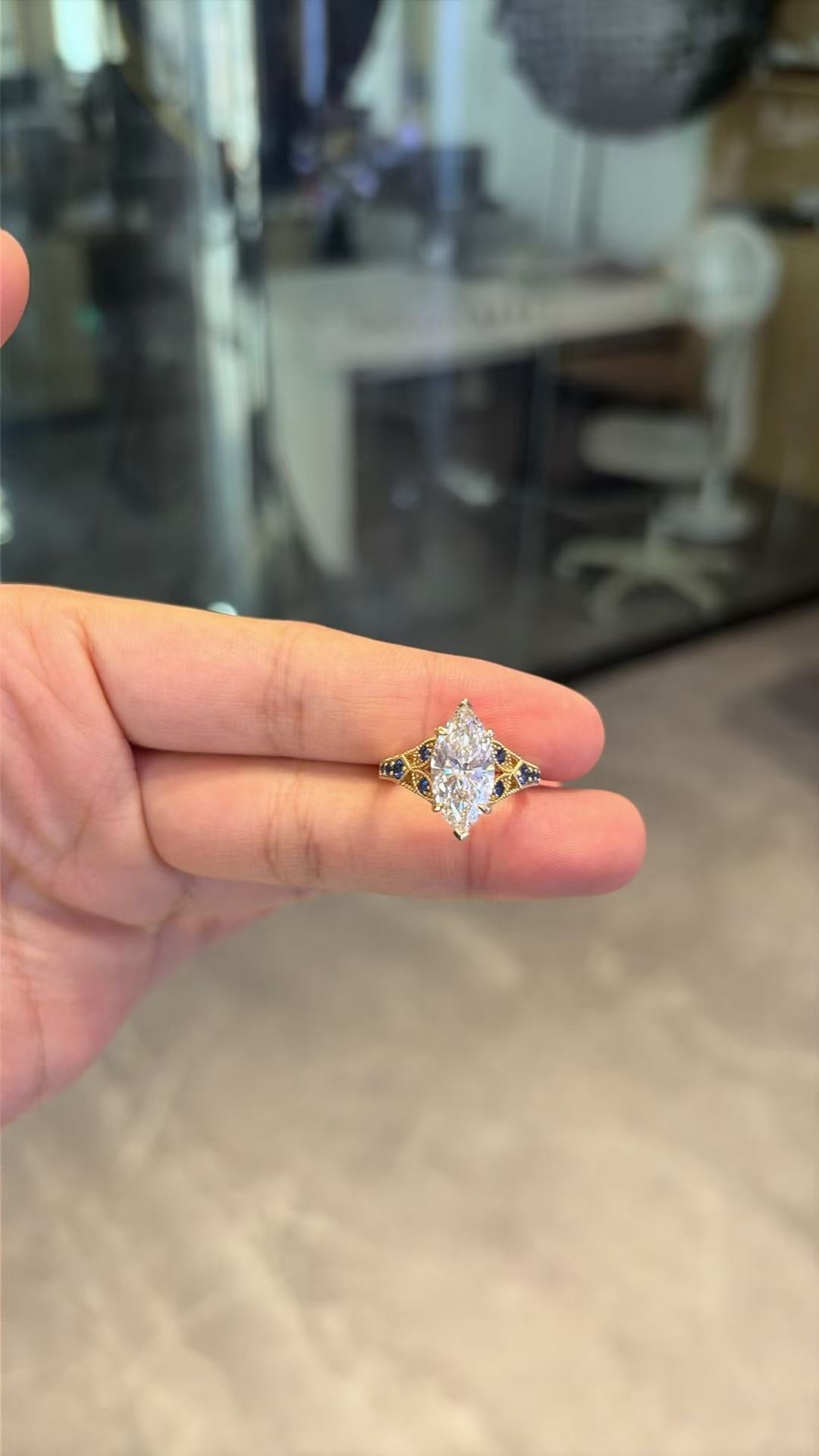 Deposit for Dana 14k yellow gold, 3ct marquise main stone,
0.3ct side stone, E/VS1, size 10