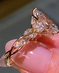 50% Balance+Setting fee for Teresa Arellano//Marquise Cut Twisted Wand Design Solitaire Wedding Ring (Empty Setting)//14K Solid White/Rose gold//Empty Basket for 3.010ct Marquise shape center stone//16 Marquise cut side stones for total 0.950ct//D-E/VS-V